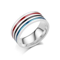 Whoiy Damen Ringe Regenbogen Edelstahl, Silber Ausgefallene Eheringe Emaille Modeschmuck Ring 8MM Personalisiert Gravur für Sie Größe 65 (20.7) von Whoiy