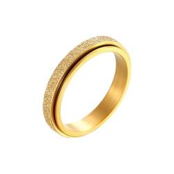 Whoiy Damen Ringe Sandstrahl Glitzer Edelstahl, Gold Hochzeit-Ring Spinner Verlobungsring Ring 4MM Personalisiert Gravur für Sie Größe 57 (18.1) von Whoiy