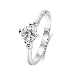 Whoiy Damen Trauring Gold 585, Echtgold Ehering 0.5ct Moissanite Runder Schnitt Solitär Hochzeit Verlobungsringe Echt Weissgold 14K Ring für Frauen Gr. 60 (19.1) von Whoiy