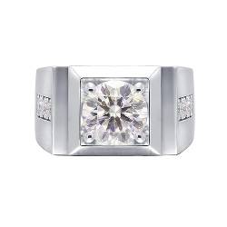 Whoiy Echt Silber Verlobungsringe Herren, Runder Schnitt Breit 2ct Moissanite Hochzeitsring 925 Sterling Silber Ehering Trauring für Männer Gr 61 (19.4) von Whoiy