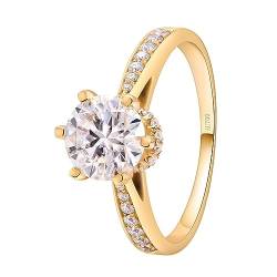 Whoiy Echtgold Eheringe Damen 585, Gelbgold Verlobungsring 1ct Moissanit Runder Schnitt Elegant Solitär Trauringe 14 Karat für Frauen Großer 54 (17.2) von Whoiy