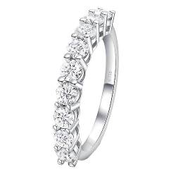 Whoiy Echtgold Ring Damen, Runder Schnitt Elegant Diamant Halbe Ewigkeit Hochzeit Ehering 18K Weissgold Verlobungsringe Trauring für Frauen Gr. 56 (17.8) von Whoiy