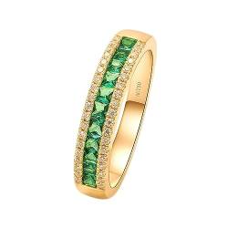 Whoiy Echtgold Ring Damen 585, Gelbgold Hochzeit Ring Laborgezüchteter Smaragd Elegant Verlobungsringe 14 Karat für Frauen Gr 62 (19.7) von Whoiy