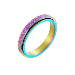 Whoiy Edelstahl Ehering Verlobungsring Frauen Sandstrahl Glitzer, Mehrfarbig Ringe Spinner 4MM Modeschmuck Ringe Gravur Personalisiert Größe 49 (15.6) von Whoiy