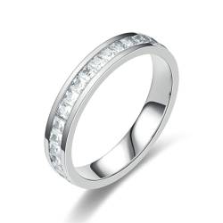 Whoiy Edelstahl Eheringe Hochzeitsringe Frauen Ewigkeit Zirkonia, Silber Ringe 4MM Ringe Verlobung Gravur Personalisiert Größe 54 (17.2) von Whoiy