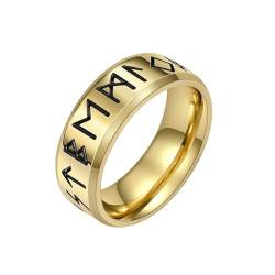 Whoiy Edelstahl Hochzeit Ringe Männer Wikinger, Vergoldet Ringe Hip Hop 8MM Wedding Bands Rings Gravur Personalisiert Größe 54 (17.2) von Whoiy