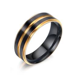 Whoiy Edelstahl Ringe Herren Poliert, Schwarz Gold Partnerringe Zweifarbig 6.8MM Eheringe Modeschmuck Gravur Personalisiert Größe 57 (18.1) von Whoiy