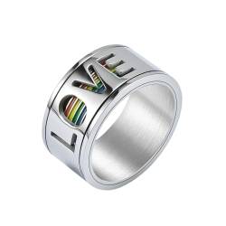 Whoiy Eheringe Hochzeit Silber mit Gravur, Edelstahl Ringe Love Regenbogen Spinner Trauringe Eheringe 11MM für Männer Größe 62 (19.7) von Whoiy