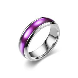 Whoiy Frauen Ringe Gravur Personalisiert Emaille 6MM Verlobungsring Ring, Edelstahl Poliert Eheringe Verlobungsring Lila für Sie Größe 70 (22.3) von Whoiy