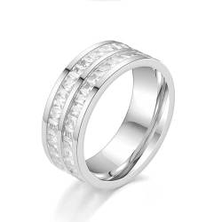 Whoiy Frauen Ringe Gravur Personalisiert Ewigkeit 8MM Ringe Verlobungsring, Edelstahl Ehebandring Silber mit Zirkonia für Sie Größe 49 (15.6) von Whoiy