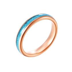 Whoiy Frauen Ringe Gravur Personalisiert Poliert 4MM Partner Verlobungsringe, Wolfram Türkis Inlay Eheringe Freundschaftsringe Rosegold für Sie Größe 52 (16.6) von Whoiy