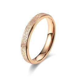 Whoiy Frauen Ringe Gravur Personalisiert Sandstrahl Glitzer 4MM Ringe Eheringe, Edelstahl Matt Eheringe Verlobungsring Rose Vergoldet für Sie Größe 54 (17.2) von Whoiy