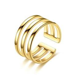 Whoiy Frauen Ringe Hohler Ring Edelstahl, Gold Eheringe Modeschmuck Verstellbar Verlobungsring Ring 10MM für Sie Größe 57 (18.1) von Whoiy