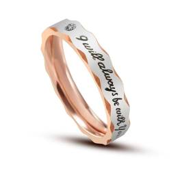 Whoiy Frauen Ringe I Will Always With You Edelstahl mit Zirkonia, Rosevergoldet Ausgefallene Eheringe Trau Und Eheringe 3.4MM Personalisiert Gravur für Sie Größe 54 (17.2) von Whoiy