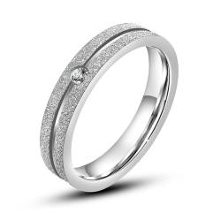 Whoiy Frauen Ringe Matt Edelstahl mit Zirkonia, Silber Ringe Verlobungsringe Eheringe Freundschaftsringe 5MM Personalisiert Gravur für Sie Größe 49 (15.6) von Whoiy