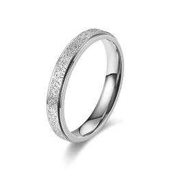 Whoiy Frauen Ringe Sandstrahl Glitzer Edelstahl, Silber Ringe Verlobungsring Matt Ehebandring 4MM Personalisiert Gravur für Sie Größe 65 (20.7) von Whoiy