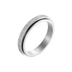 Whoiy Frauen Ringe Sandstrahl Glitzer Edelstahl, Silber Verlobungsringe Hochzeitsringe Spinner Eheringe Trauringe 4MM Personalisiert Gravur für Sie Größe 49 (15.6) von Whoiy