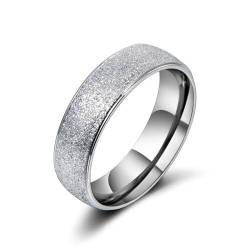 Whoiy Frauen Ringe Sandstrahl Glitzer Edelstahl, Silber Wedding Bands Rings Hochzeitsringe Trauringe Eheringe 6MM Personalisiert Gravur für Sie Größe 60 (19.1) von Whoiy