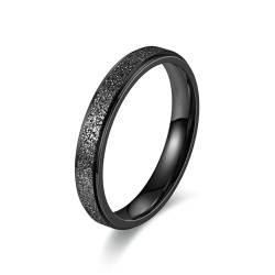 Whoiy Freundschaftsring Schwarz Matt für Sie, Edelstahl 4MM Sandstrahl Glitzer Ringe Freundschaftsringe Frauen mit Gravur Größe 54 (17.2) von Whoiy