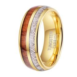 Whoiy Gold Hochzeit-Ring Kohlefaser, Männer Titanringe Eheringe 8MM Holz Wolfram Ringe mit Gravur Größe 60 (19.1) von Whoiy