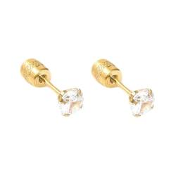 Whoiy Gold Ohrstecker Ohrringe für Damen, Rund Ohrringe Kleines Geschenk Edelstahl Schmuck Zirkonia Cz Ohrstecker 3mm Zum Schrauben von Whoiy