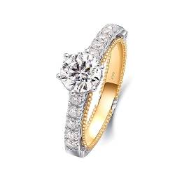 Whoiy Gold Ring Frauen 585, Runder Schnitt Elegant 1ct Moissanite Ehering Echt Gelbgold 14K Trauring Verlobungsringe für Damen Gr. 51 (16.2) von Whoiy