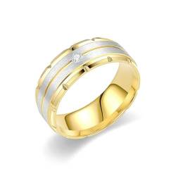 Whoiy Gold Ringe Frauen Matt 8MM mit Zirkonia, Trauring Edelstahl Ehering Verlobungsring für Sie mit Gravur Größe 67 (21.3) von Whoiy