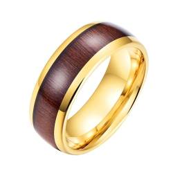 Whoiy Gold Trauringe Hochzeit Poliert, Männer Eheringe Verlobung 8MM Holz Wolframcarbid Ringe mit Gravur Größe 47 (15.0) von Whoiy