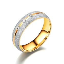 Whoiy Gold Verlobungsring Matt mit Zirkonia, Frauen Hochzeit Ring 6MM Edelstahl Ringe mit Gravur Größe 60 (19.1) von Whoiy