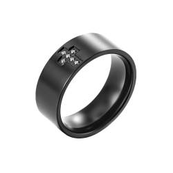 Whoiy Herren Ringe Gravur Personalisiert Kreuz 8MM Partner Verlobungsringe, Edelstahl Poliert Eheringe Verlobungsringe Schwarz mit Zirkonia für Ihn Größe 62 (19.7) von Whoiy