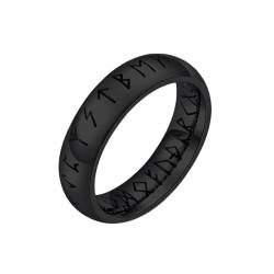 Whoiy Herren Ringe Wikinger Edelstahl, Schwarz Hochzeit Ringe Hip Hop Ringe Eheringe 6MM für Ihn Größe 67 (21.3) von Whoiy