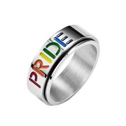 Whoiy Hochzeit-Ring Silber Pride für Ihn, Edelstahl 8MM Spinner Ringe Verlobungsring Herren mit Gravur Größe 54 (17.2) von Whoiy