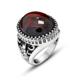 Whoiy Hochzeitsringe Retro mit Roter Stein Gothic für Ihn, Edelstahl Punk Verlobungsring Und Ehering Männer mit Gravur Größe 57 (18.1) von Whoiy