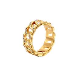 Whoiy Hohlband Ringe Männer Gold 8.3MM mit Zirkonia, Verlobungsringe Verlobungsringe Edelstahl Eheringe Verlobungsringe für Ihn Größe 67 (21.3) von Whoiy