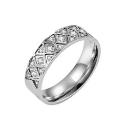 Whoiy Jahrestagsring Damen 6MM mit Personalisiert Gravur, Silber Ringe Poliert Edelstahl Verlobungsring Und Ehering mit Zirkonia für Sie Größe 57 (18.1) von Whoiy