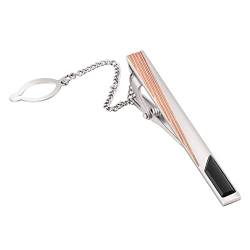 Whoiy Krawattenklammer Silber, Krawattennadel Edelstahl Rechteck mit Streifen für Männer Kostenlose Gravur mit Geschenkbox von Whoiy