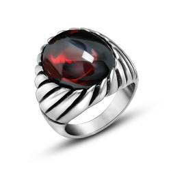 Whoiy Männer Ringe Gravur Personalisiert Punk Verlobungsring Und Ehering, Edelstahl Gothic Hochzeit-Ring Silber mit Roter Stein für Ihn Größe 67 (21.3) von Whoiy