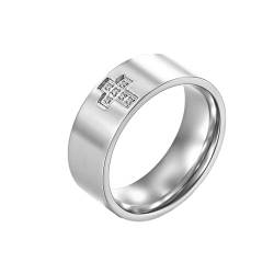 Whoiy Männer Ringe Kreuz Edelstahl mit Zirkonia, Silber Ausgefallene Eheringe Poliert Ringe Eheringe 8MM Personalisiert Gravur für Ihn Größe 52 (16.6) von Whoiy