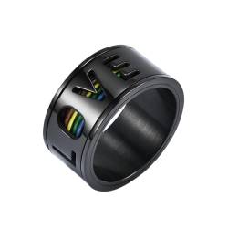 Whoiy Männer Ringe Love Regenbogen Edelstahl, Schwarz Ausgefallene Eheringe Spinner Ringe Eheringe 11MM Personalisiert Gravur für Ihn Größe 67 (21.3) von Whoiy