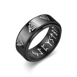 Whoiy Mode Ring Frauen 8MM, Schwarz Ringe Gothic Spinner Edelstahl Ringe Verlobungsringe Wikinger für Sie Größe 62 (19.7) von Whoiy