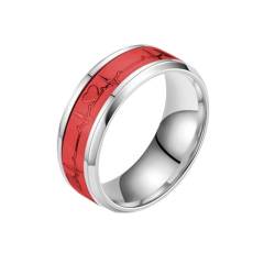 Whoiy Mode Ring Frauen 8MM mit Personalisiert Gravur, Silber Ringe Herzschlag Edelstahl Verlobungsringe Hochzeitsringe Leuchtend für Sie Größe 60 (19.1) von Whoiy