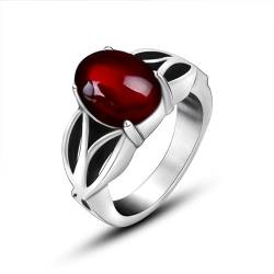 Whoiy Mode Ring Männer mit Personalisiert Gravur, Silber Ringe Gothic Punk Edelstahl Verlobungsringe Hochzeit mit Roter Stein für Ihn Größe 62 (19.7) von Whoiy