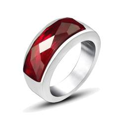 Whoiy Mode Ring Silber mit Roter Stein für Ihn, Edelstahl 7.8MM Poliert Partnerringe Eheringe Männer mit Gravur Größe 49 (15.6) von Whoiy