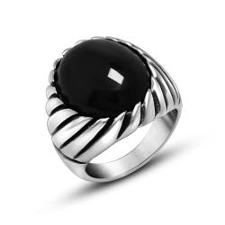 Whoiy Modeschmuck Ring Silber mit Schwarzem Stein Hip Hop, Edelstahl Punk Eheringe Modern Herren mit Gravur Größe 65 (20.7) von Whoiy