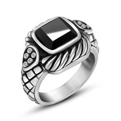 Whoiy Retro Hochzeit-Ring Gothic Punk mit Schwarzem Stein, Herren Partner Eheringe Edelstahl Ringe mit Gravur Größe 67 (21.3) von Whoiy