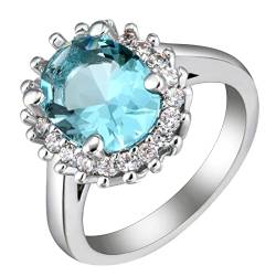 Whoiy Ring Herren Blau Silber, Eheringe Modern Eheringe Blume 4 Zacken Oval Zirkonia Hellblau 54 (17.2) Verlobungsring für Frauen von Whoiy