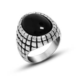 Whoiy Ring Schmuck Verlobung Silber mit Gravur, Edelstahl Ringe Hip Hop Punk Eheringe mit Schwarzem Stein für Männer Größe 62 (19.7) von Whoiy