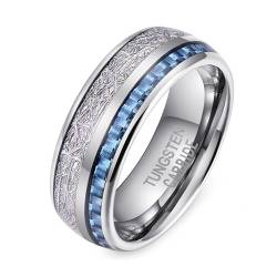 Whoiy Ring Verlobung Männer 8MM mit Personalisiert Gravur, Silber Ringe Kohlefaser Wolfram Ausgefallene Verlobungsringe für Ihn Größe 57 (18.1) von Whoiy