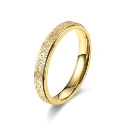 Whoiy Ring Verlobungsring Gold mit Gravur, Edelstahl Ringe Sandstrahl Glitzer Matt Bandringe 4MM für Frauen Größe 49 (15.6) von Whoiy