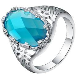 Whoiy Ring Zirkonia Aquamarin, Boho Ringe Silber Eheringe Hohles Muster 54 (17.2) Verlobungsring für Frauen von Whoiy